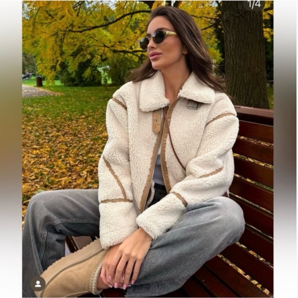 Zara Faux Fur Biker Teddy Jacket - Picture 2 of 10